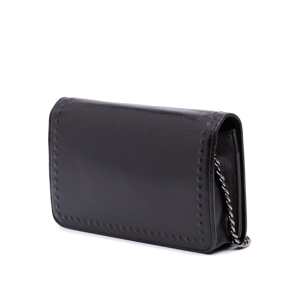 CC Embossed Lambskin Wallet on Chain Black - Gaby Paris