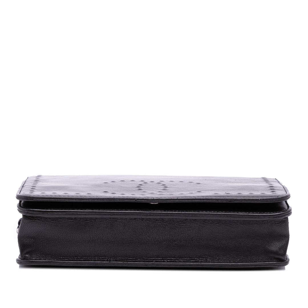 CC Embossed Lambskin Wallet on Chain Black - Gaby Paris