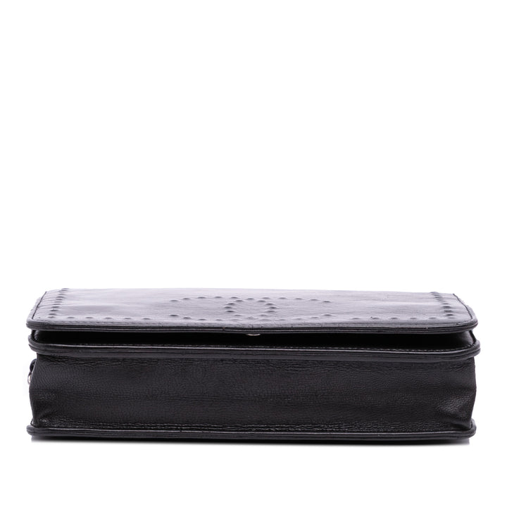 CC Embossed Lambskin Wallet on Chain Black - Gaby Paris
