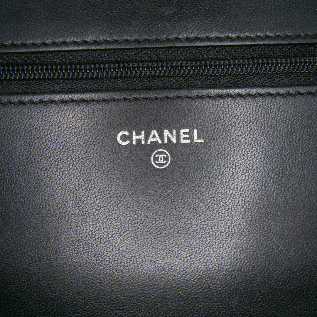 CC Embossed Lambskin Wallet on Chain Black - Gaby Paris