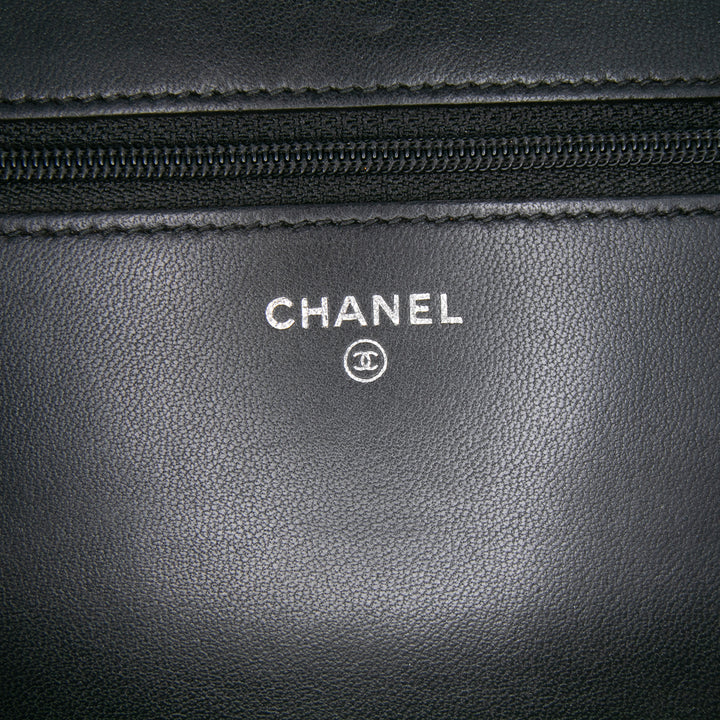 CC Embossed Lambskin Wallet on Chain Black - Gaby Paris