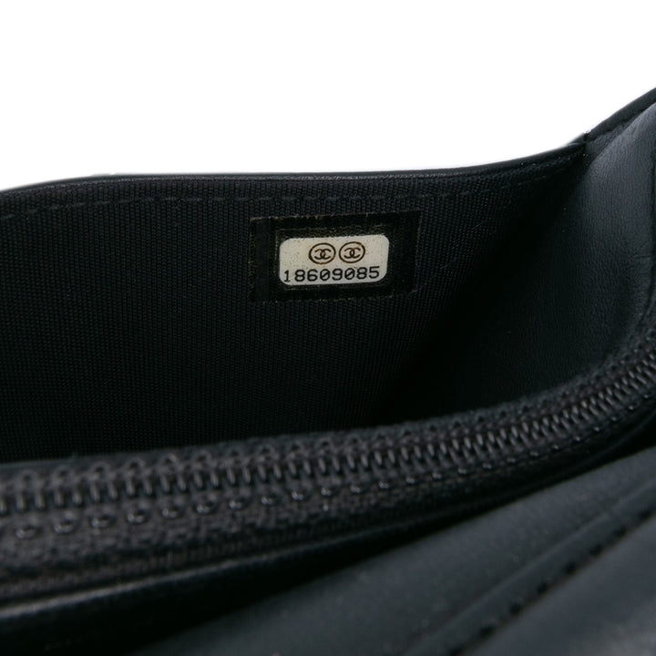 CC Embossed Lambskin Wallet on Chain Black - Gaby Paris