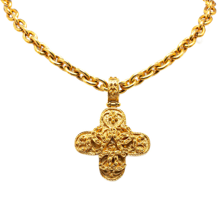 Gold Plated Triple CC Cross Pendant Necklace Gold - Gaby Paris