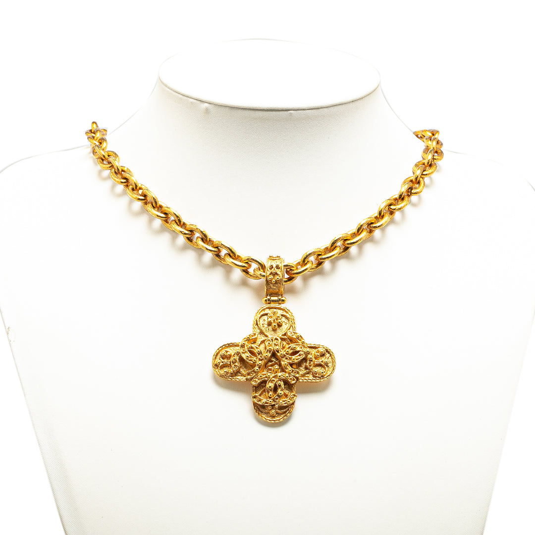 Gold Plated Triple CC Cross Pendant Necklace Gold - Gaby Paris