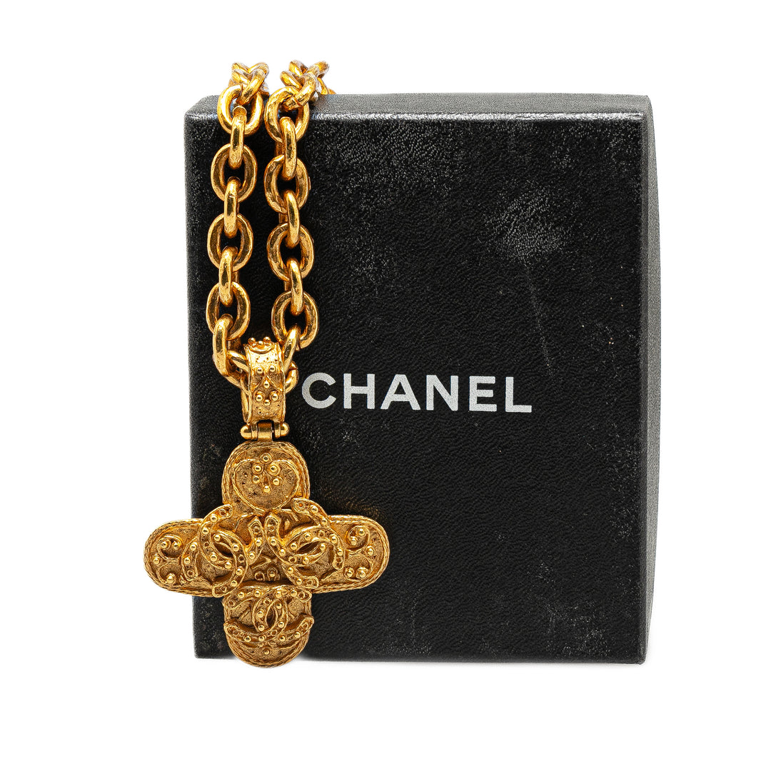 Gold Plated Triple CC Cross Pendant Necklace Gold - Gaby Paris