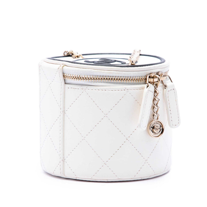 Chanel Matelassé Chaîne et Charm Vanity Cuir d'agneau Blanc