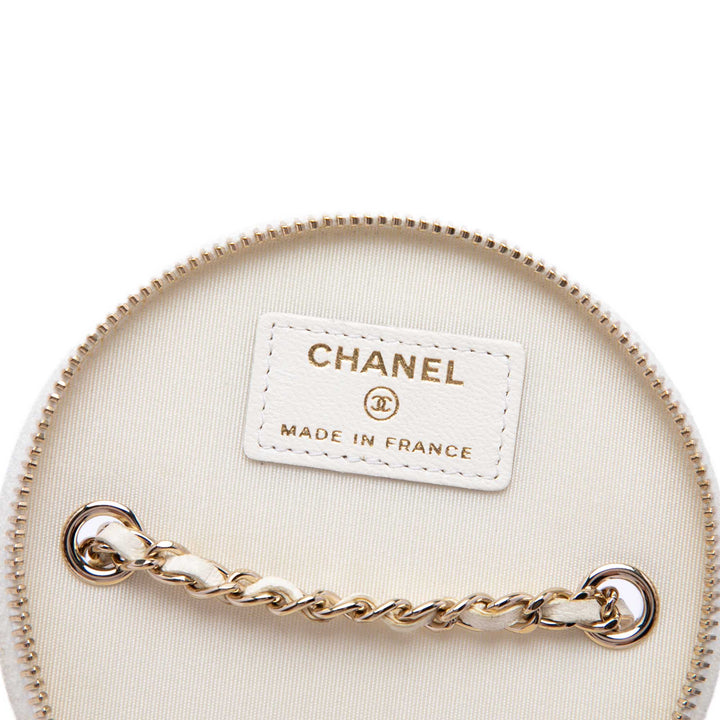 Chanel Matelassé Chaîne et Charm Vanity Cuir d'agneau Blanc
