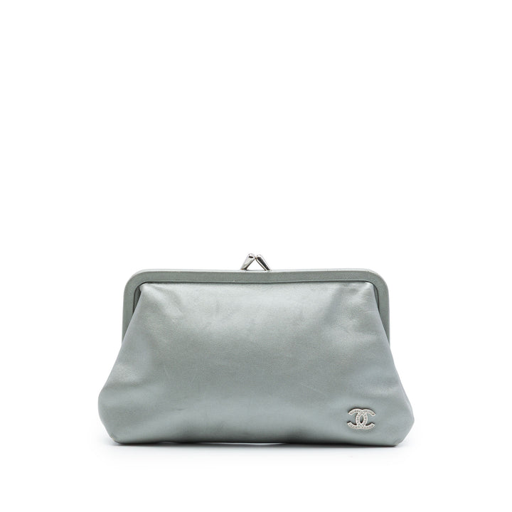 Métallisé Kiss Lock Pochette Cuir de veau Argenté