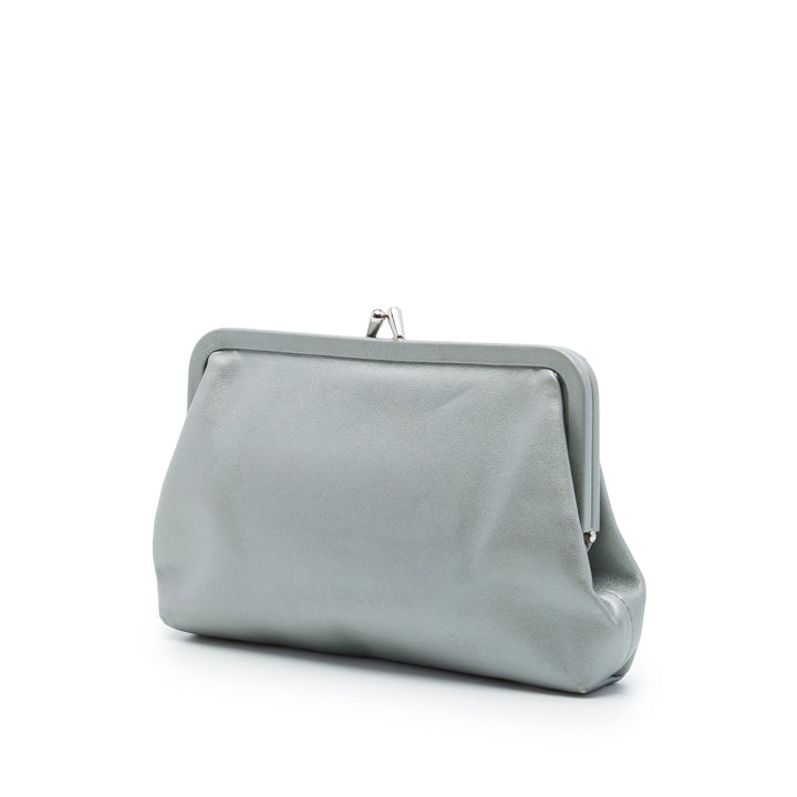 Métallisé Kiss Lock Pochette Cuir de veau Argenté