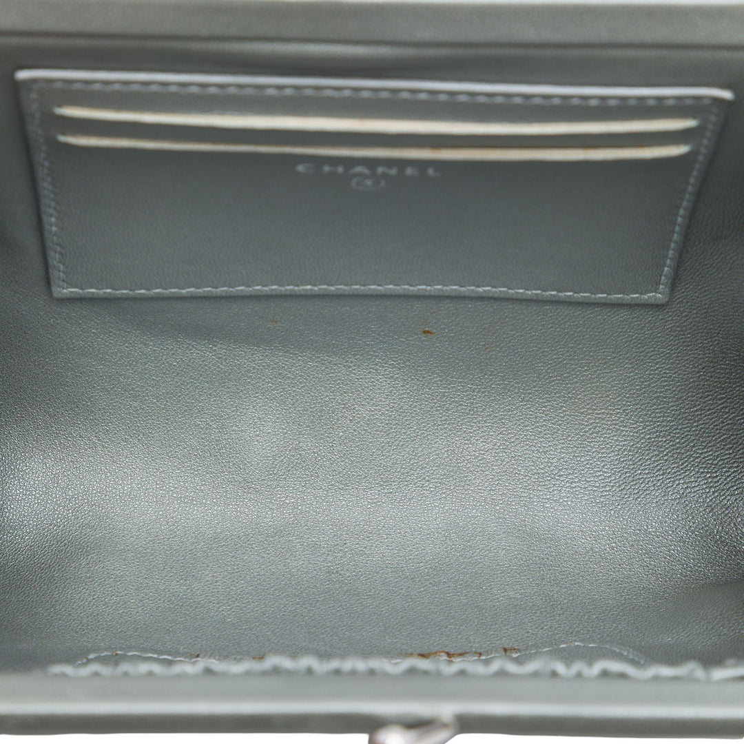 Métallisé Kiss Lock Pochette Cuir de veau Argenté
