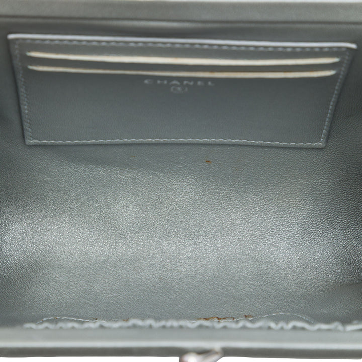 Métallisé Kiss Lock Pochette Cuir de veau Argenté