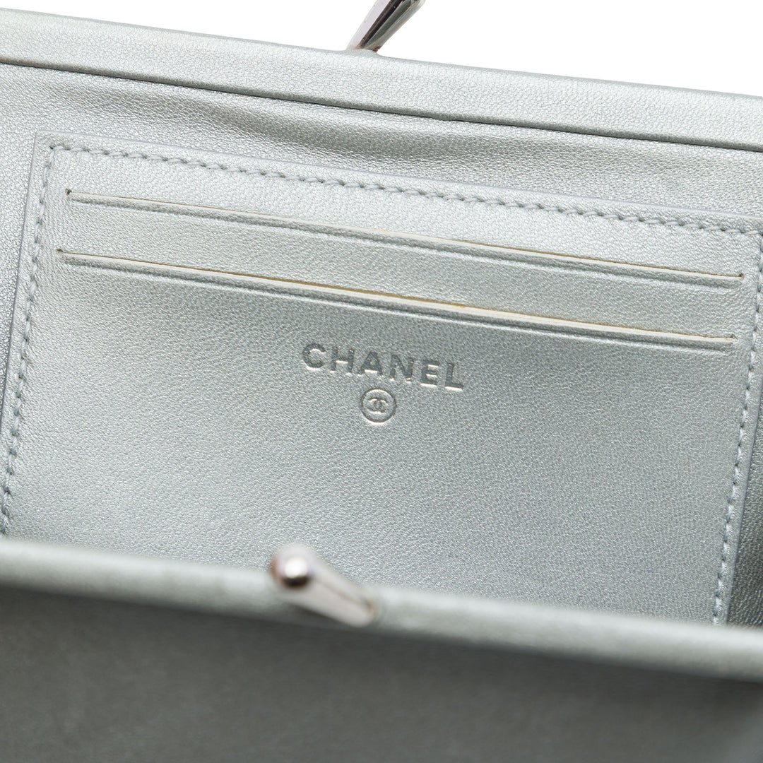 Métallisé Kiss Lock Pochette Cuir de veau Argenté