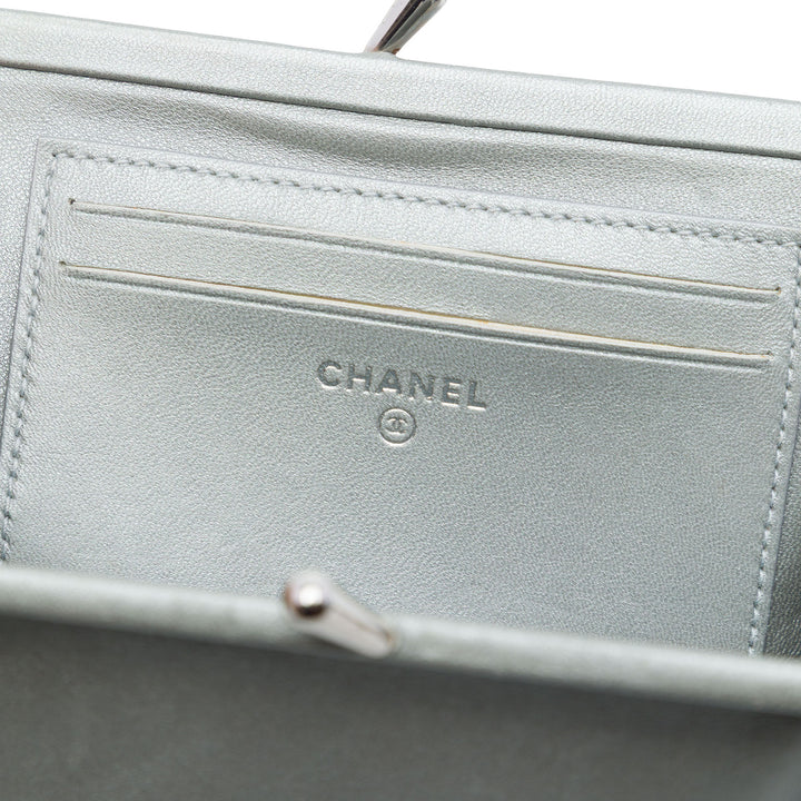 Métallisé Kiss Lock Pochette Cuir de veau Argenté