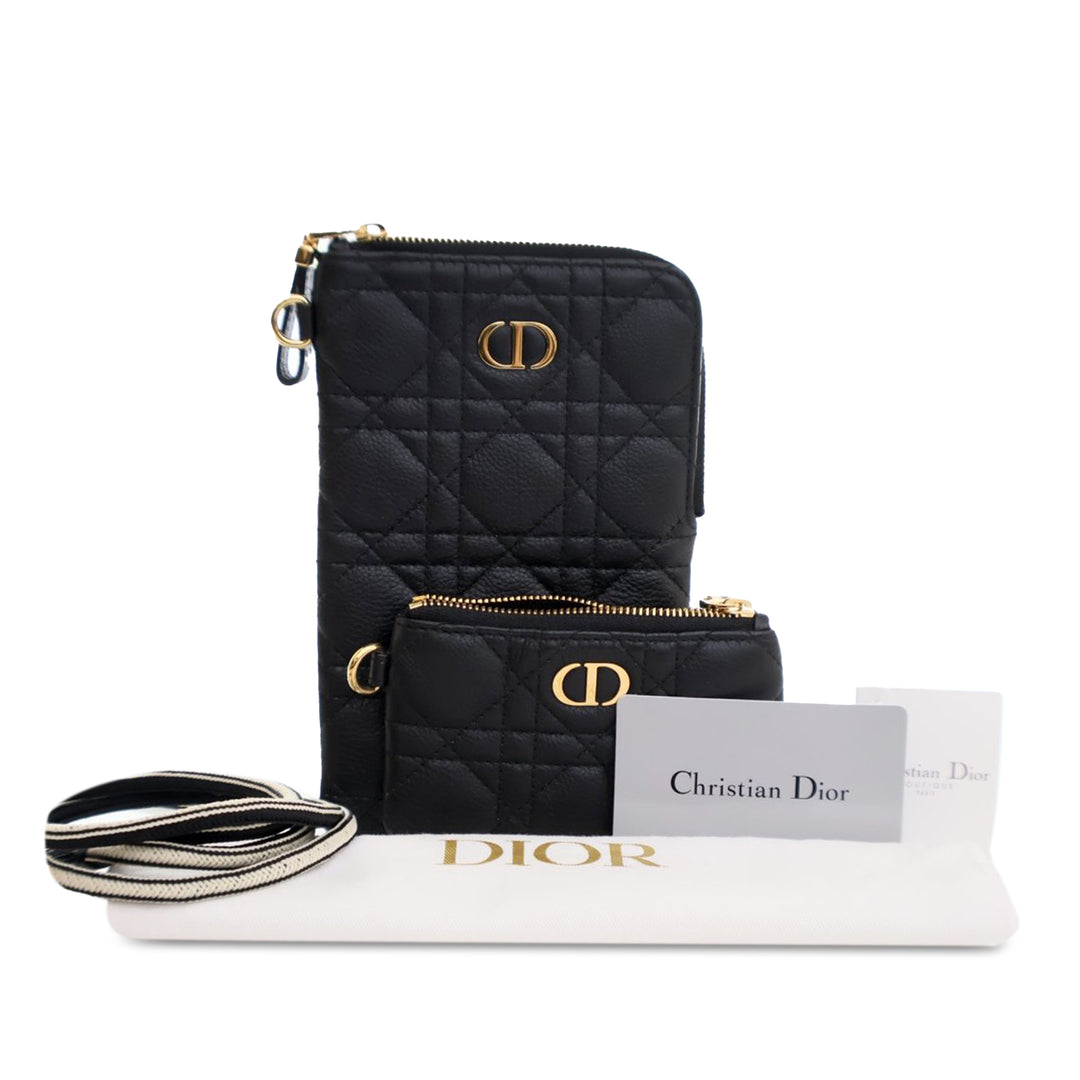 Dior Supple Calfskin Cannage Caro Multifunctional Pouch Black - GABY PARIS