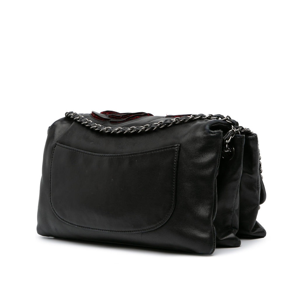 Lambskin and Tweed Camellia Petals Flap Black - Gaby Paris