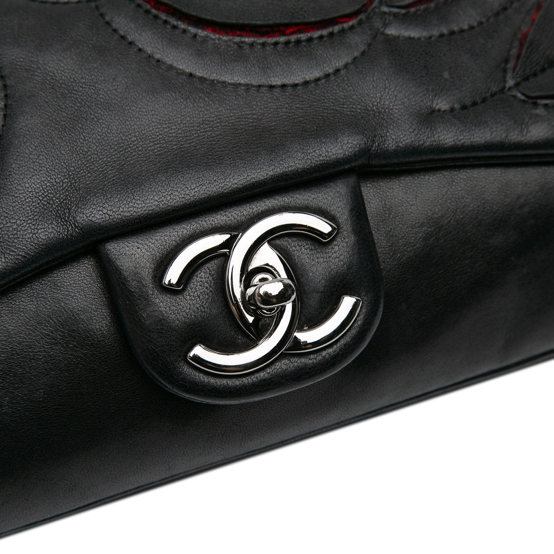 Lambskin and Tweed Camellia Petals Flap Black - Gaby Paris