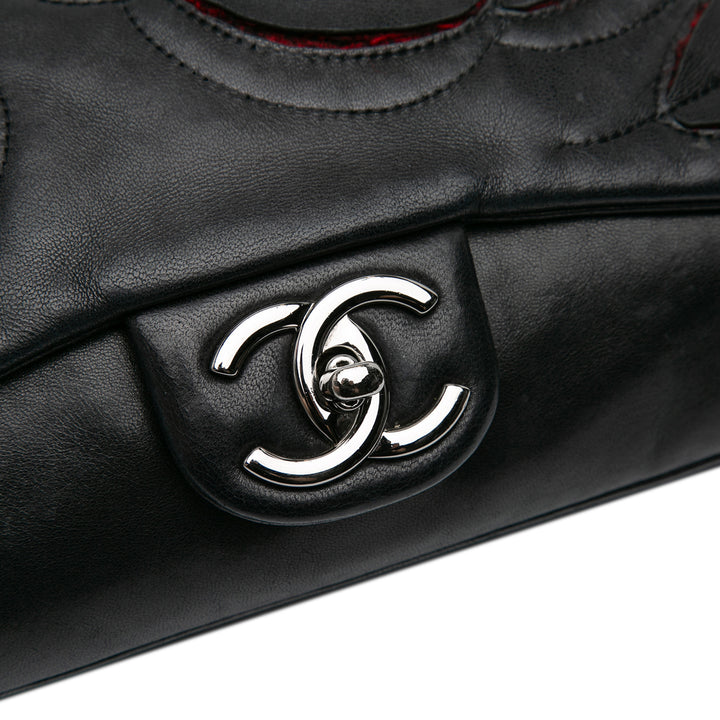 Lambskin and Tweed Camellia Petals Flap Black - Gaby Paris