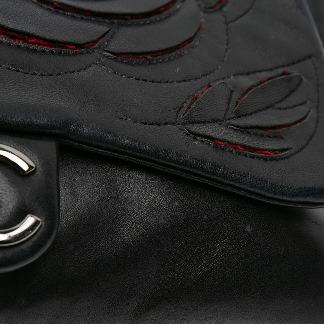 Lambskin and Tweed Camellia Petals Flap Black - Gaby Paris