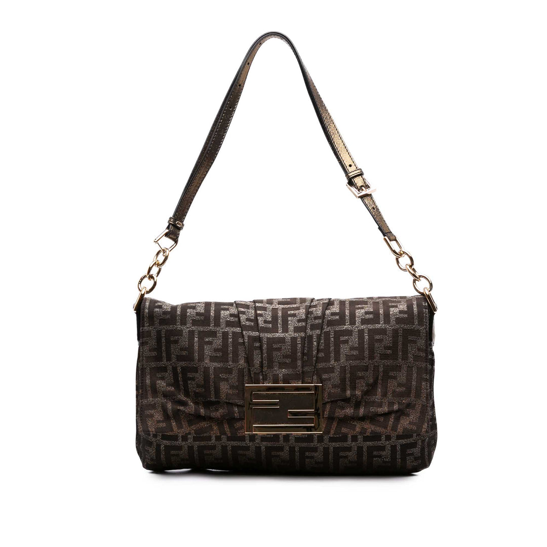 Fendi Zucca Glitter Mia à rabat Sac Grand Marron