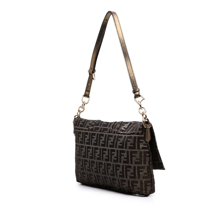 Fendi Zucca Glitter Mia à rabat Sac Grand Marron