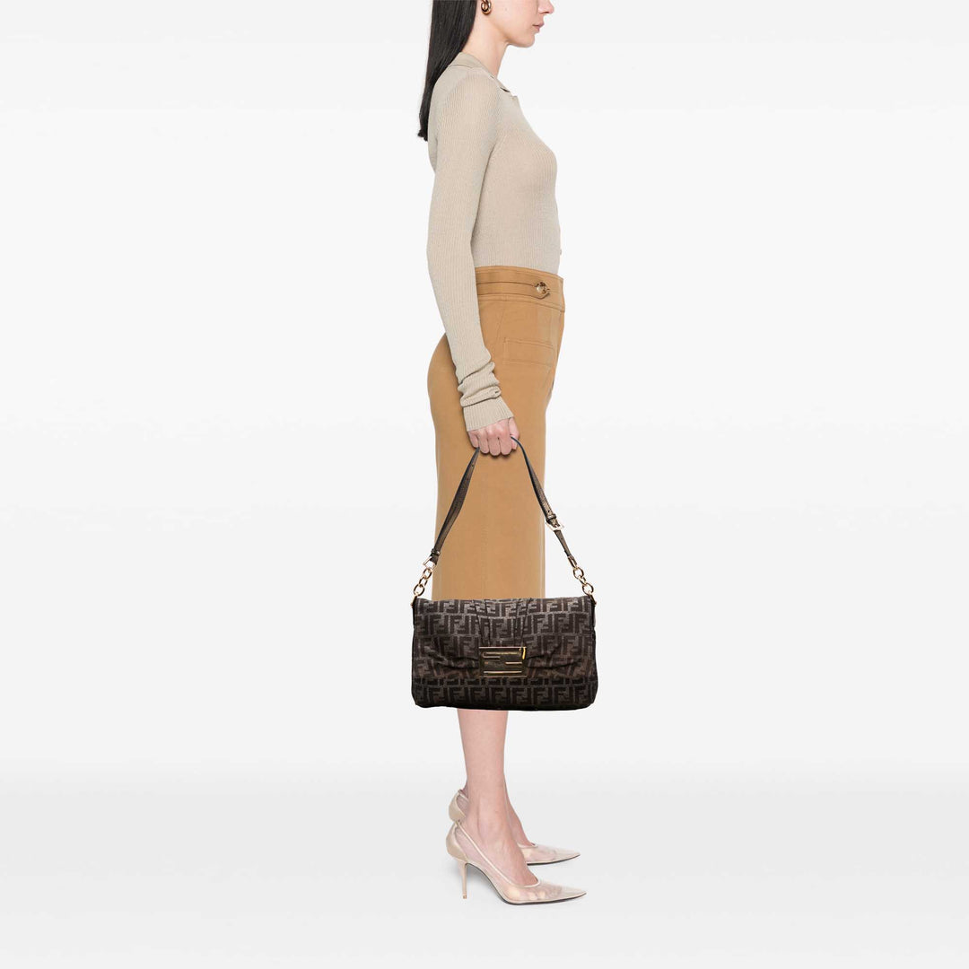 Fendi Zucca Glitter Mia à rabat Sac Grand Marron