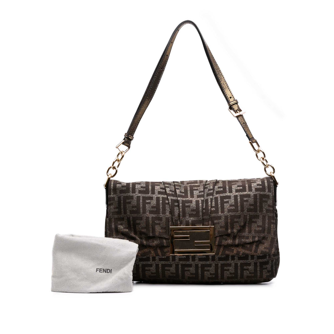 Fendi Zucca Glitter Mia à rabat Sac Grand Marron