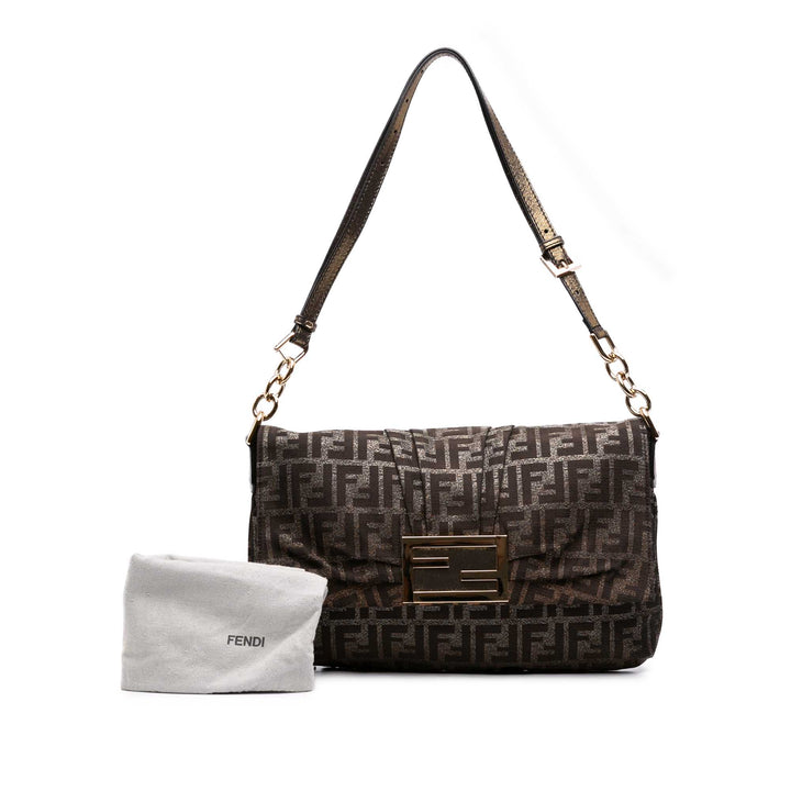 Fendi Zucca Glitter Mia à rabat Sac Grand Marron