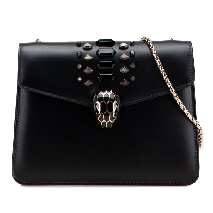 Bvlgari Embellished Cuir de veau Serpenti Forever Sac porté croisé Noir