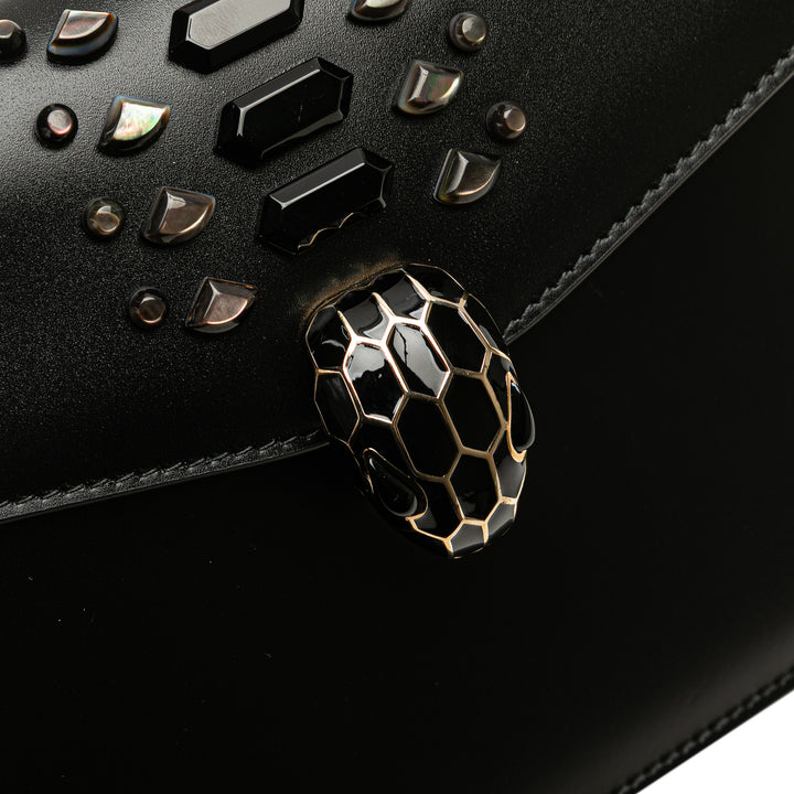 Bvlgari Embellished Cuir de veau Serpenti Forever Sac porté croisé Noir