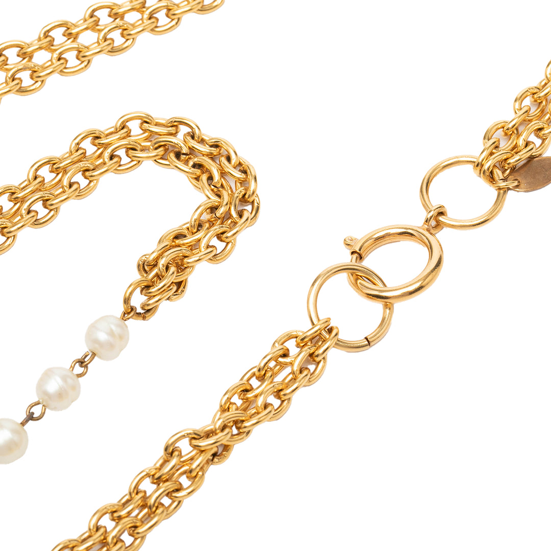 plaqué Perles fantaisie Double Strand Collier Doré
