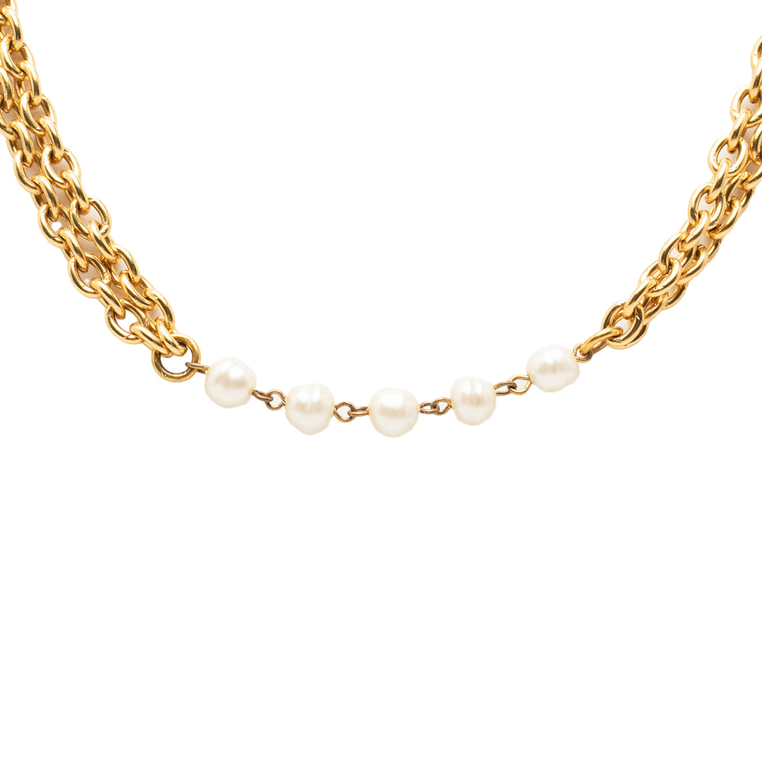 plaqué Perles fantaisie Double Strand Collier Doré