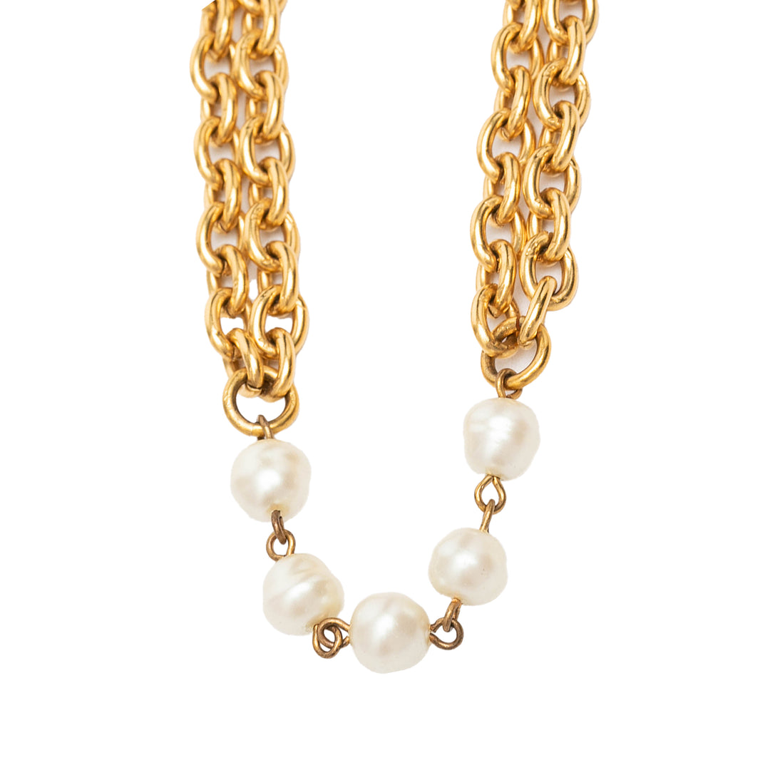 plaqué Perles fantaisie Double Strand Collier Doré