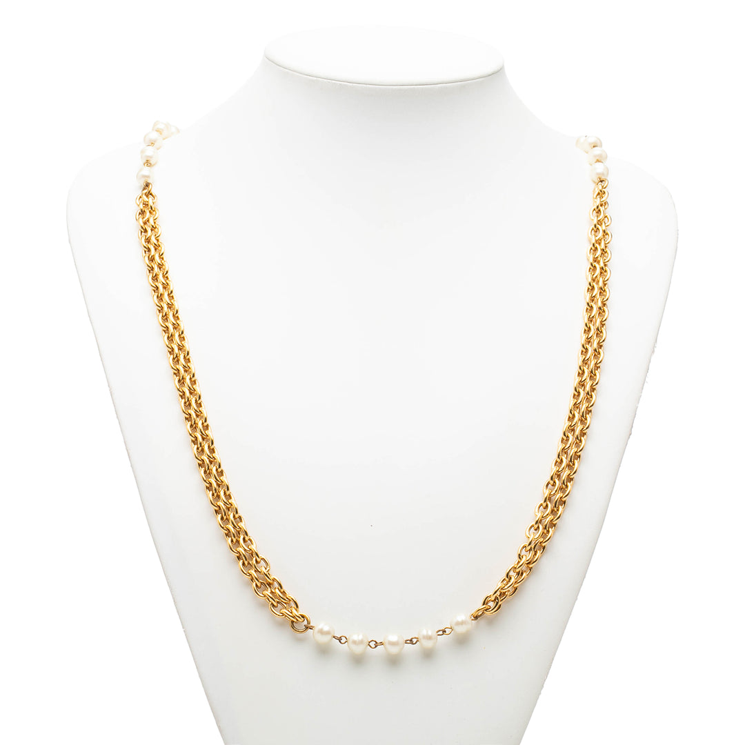 plaqué Perles fantaisie Double Strand Collier Doré