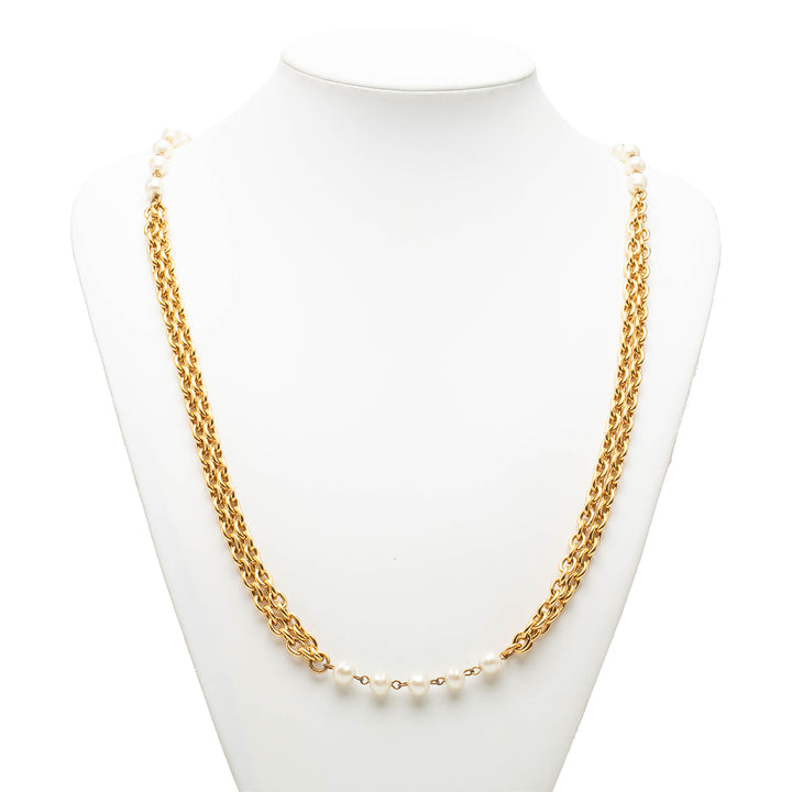 plaqué Perles fantaisie Double Strand Collier Doré