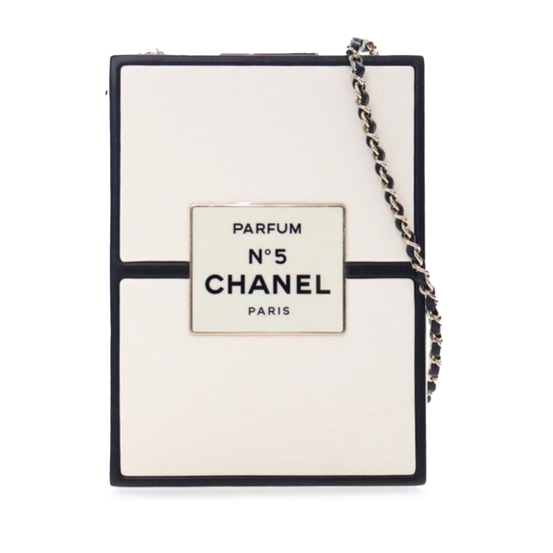 Calfskin Chanel No.5 Perfume Box Evening Clutch White - Gaby Paris