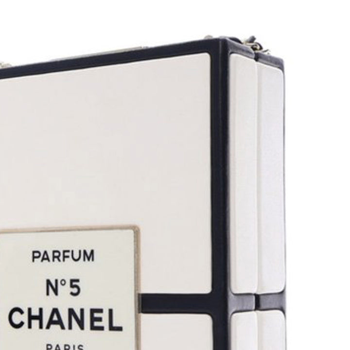 Calfskin Chanel No.5 Perfume Box Evening Clutch White - Gaby Paris