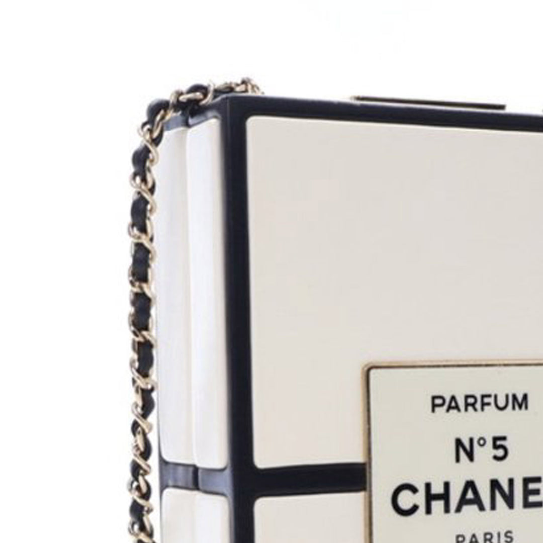 Calfskin Chanel No.5 Perfume Box Evening Clutch White - Gaby Paris