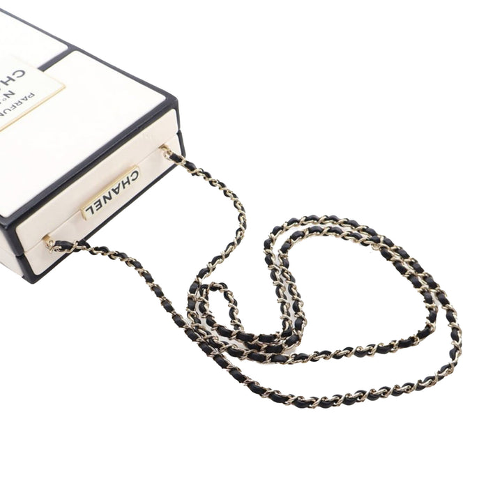 Calfskin Chanel No.5 Perfume Box Evening Clutch White - Gaby Paris