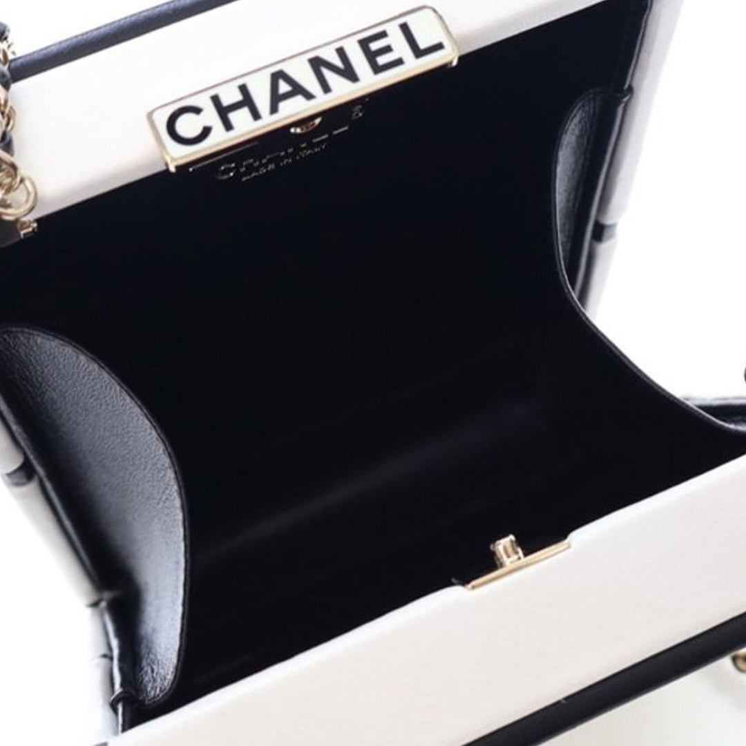 Calfskin Chanel No.5 Perfume Box Evening Clutch White - Gaby Paris
