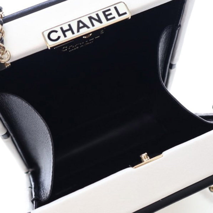 Calfskin Chanel No.5 Perfume Box Evening Clutch White - Gaby Paris