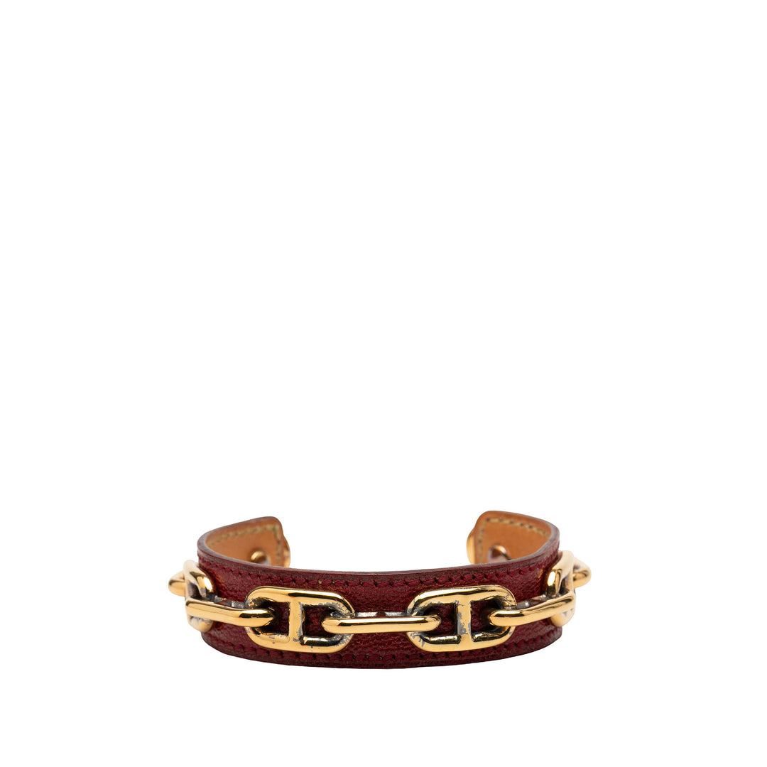 Hermès Cuir et plaqué Chaine d Ancre Cuff Bracelet