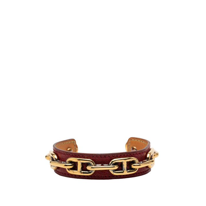 Hermès Cuir et plaqué Chaine d Ancre Cuff Bracelet