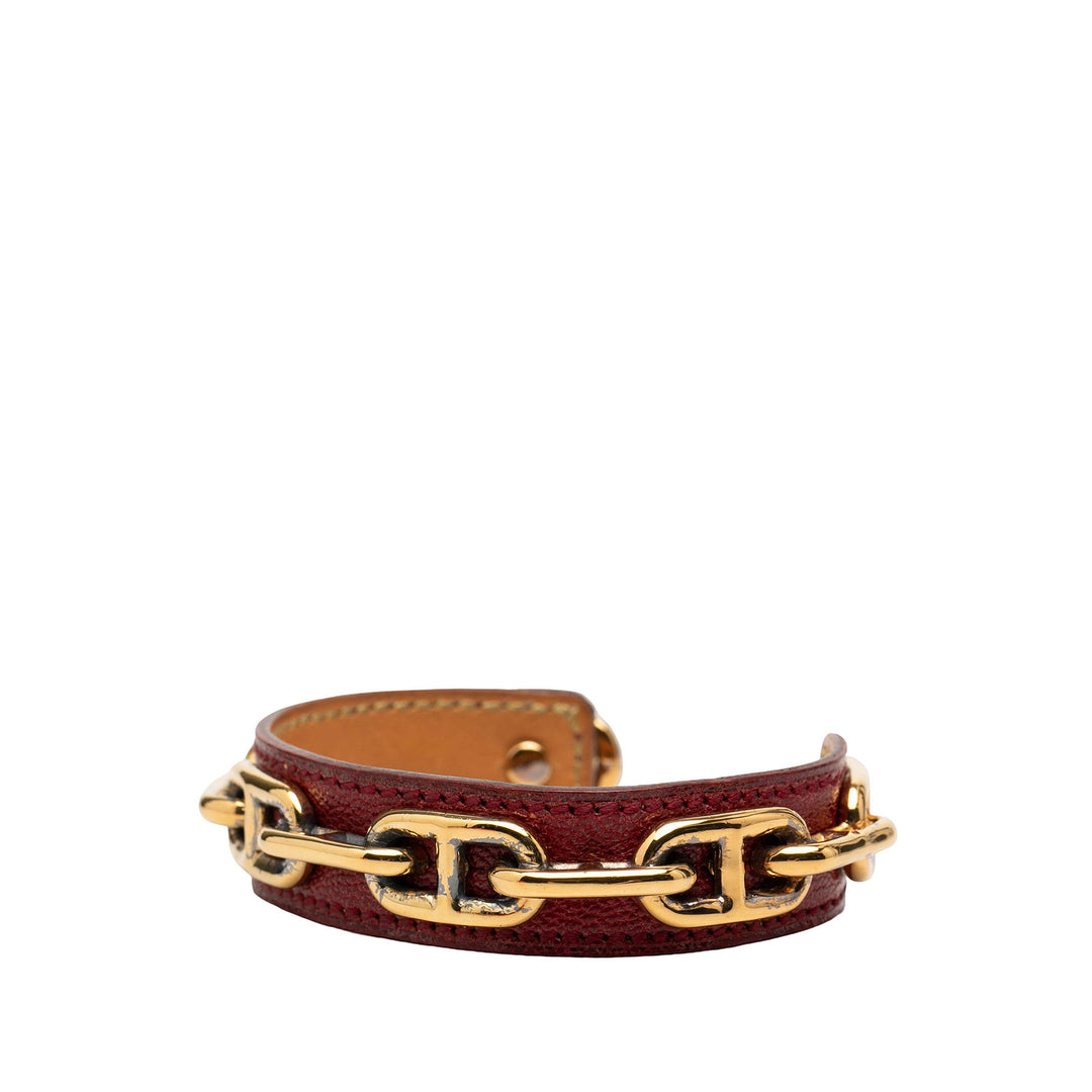 Hermès Cuir et plaqué Chaine d Ancre Cuff Bracelet