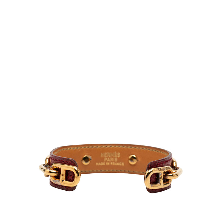 Hermès Cuir et plaqué Chaine d Ancre Cuff Bracelet