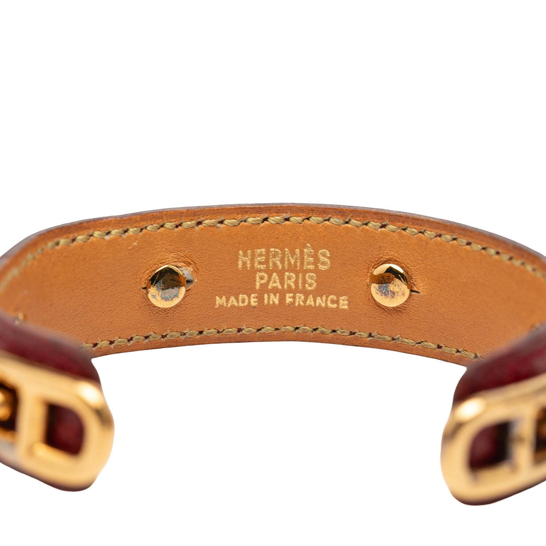 Hermès Cuir et plaqué Chaine d Ancre Cuff Bracelet