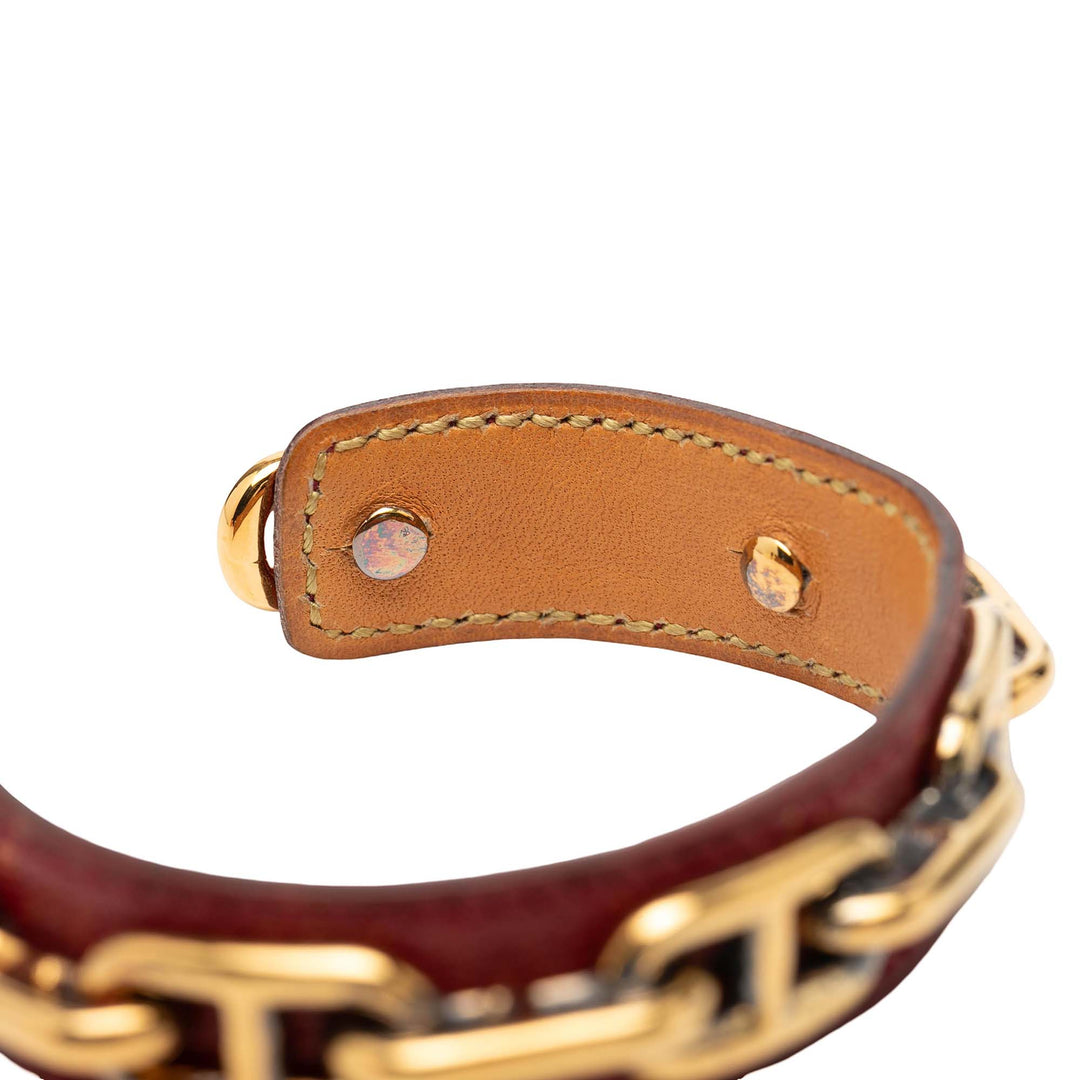 Hermès Cuir et plaqué Chaine d Ancre Cuff Bracelet
