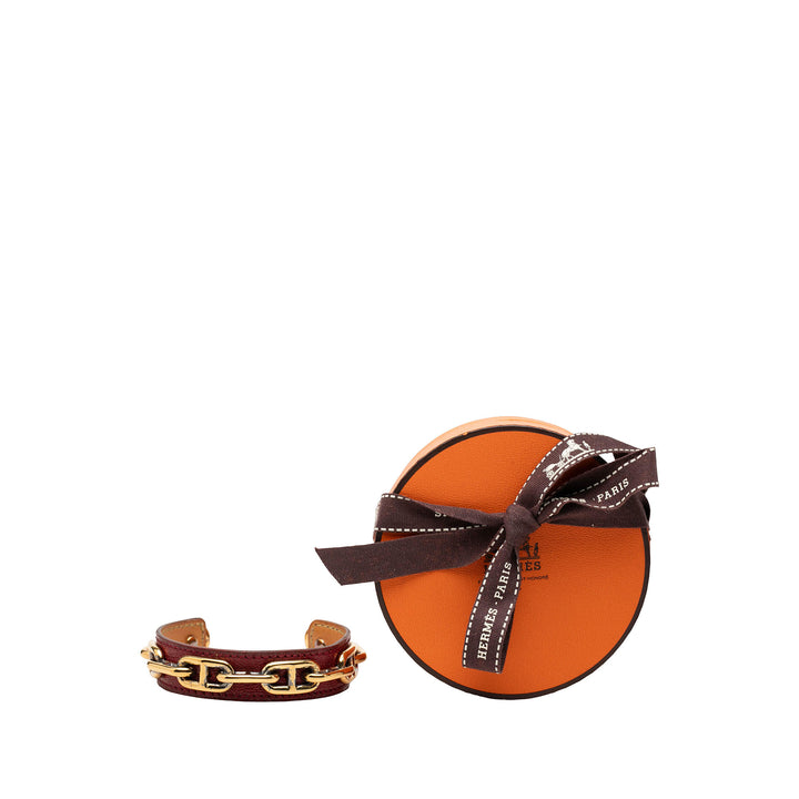 Hermès Cuir et plaqué Chaine d Ancre Cuff Bracelet