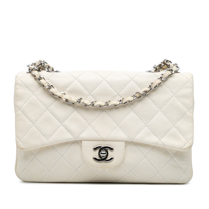 Medium Quilted Lambskin 3 Accordion Flap White - Gaby Paris