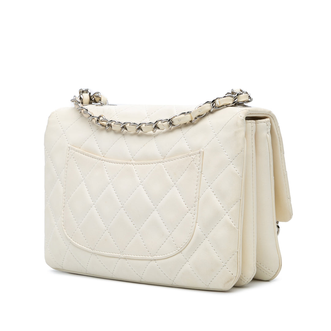 Medium Quilted Lambskin 3 Accordion Flap White - Gaby Paris