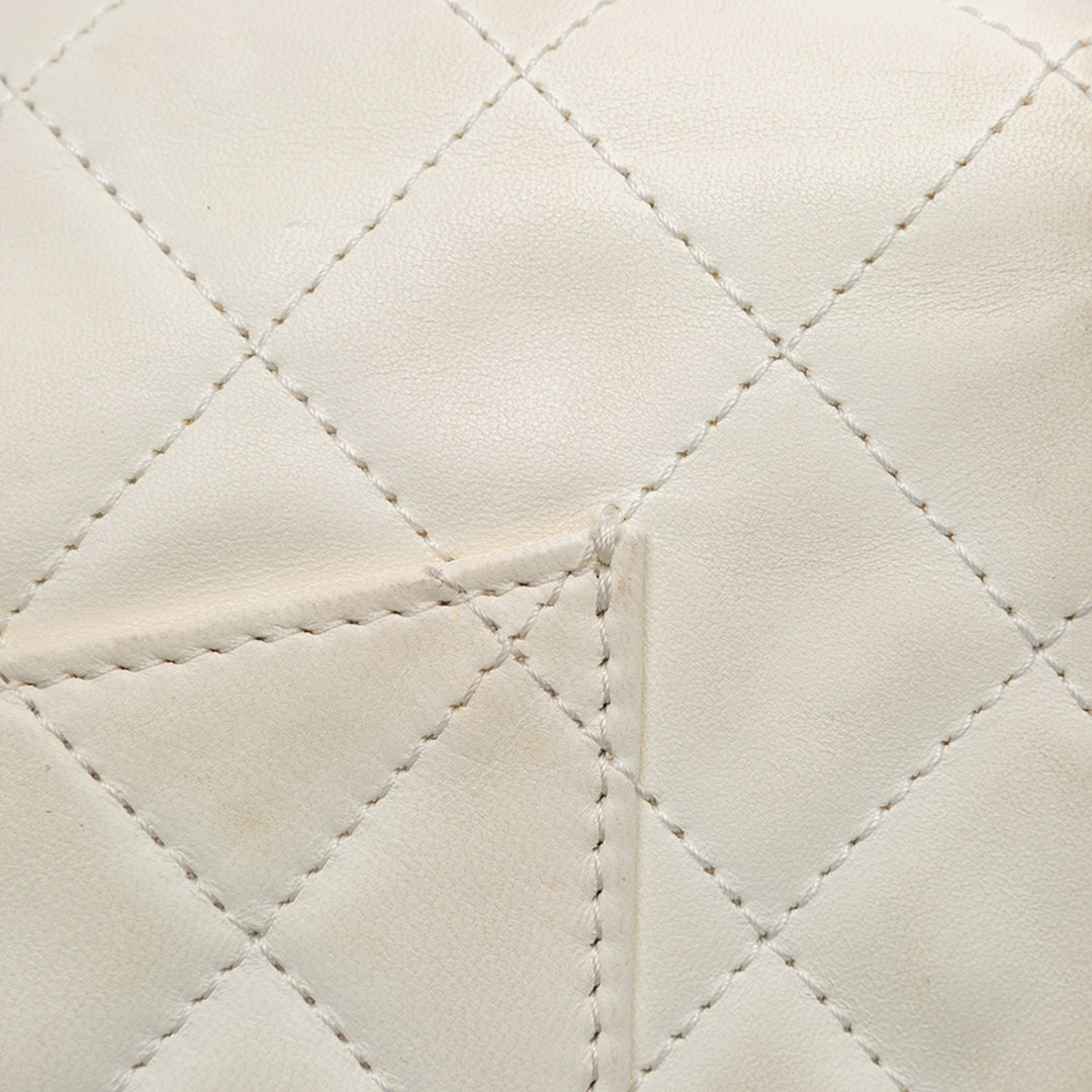 Medium Quilted Lambskin 3 Accordion Flap White - Gaby Paris